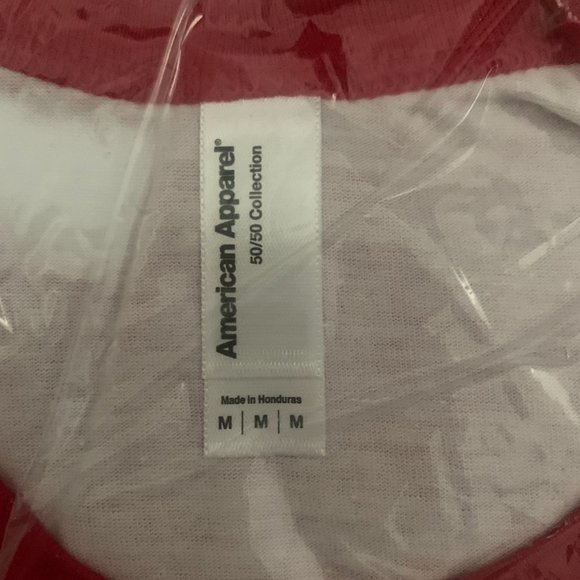 NWT AMERICAN APPAREL 50/50 RAGLAN 3/4 SLEEVE WHITE/RED SHIRT MEDIUM - Picture 7 of 7